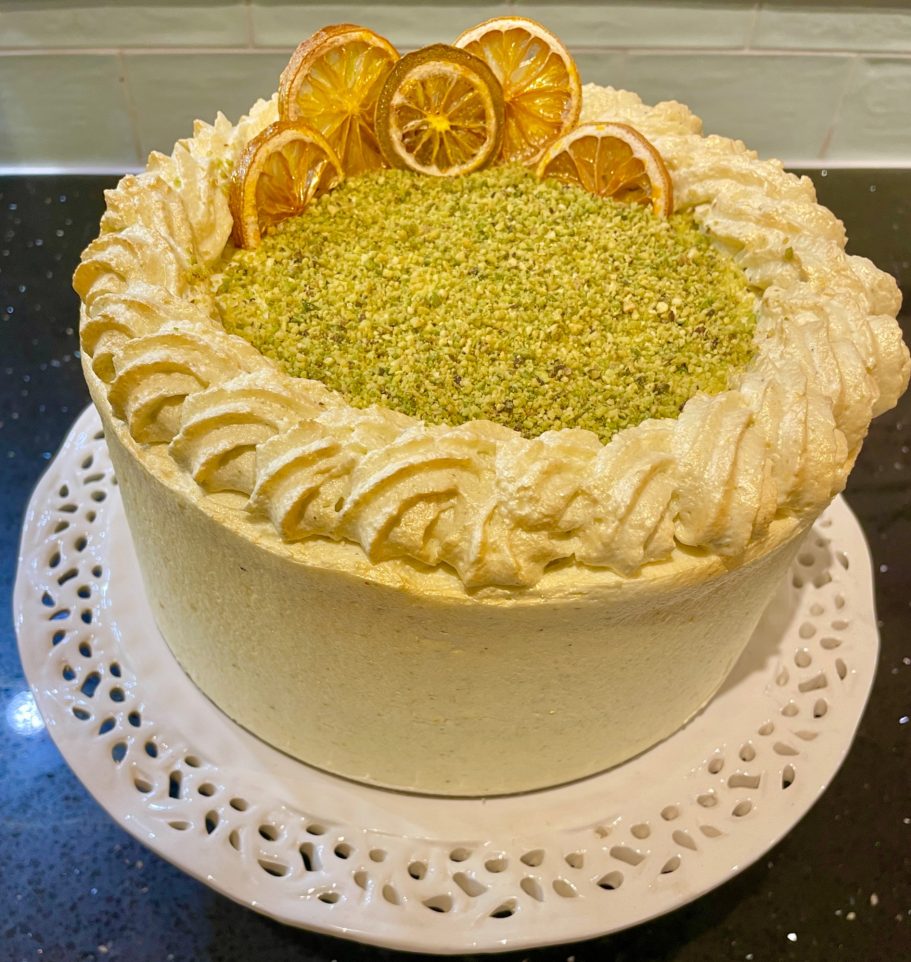 Lemon and pistachio celebration cake Iced Lemon and pistachio cake