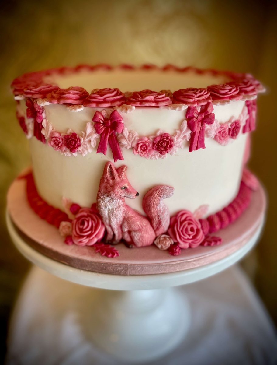 Pink Foxes and swags of flowers Pink Foxes and swags of flowers